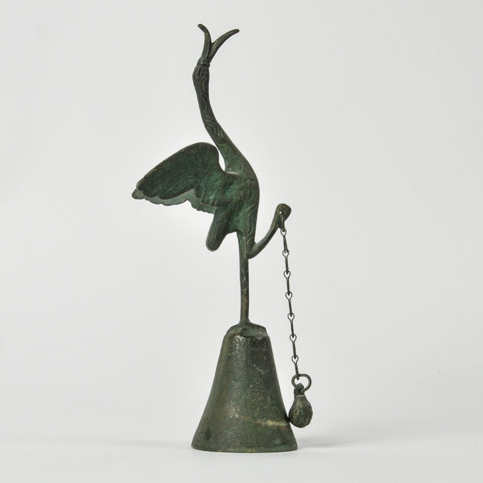 Antique Pompeian Style Stork Bell Patinated Bronze Crane