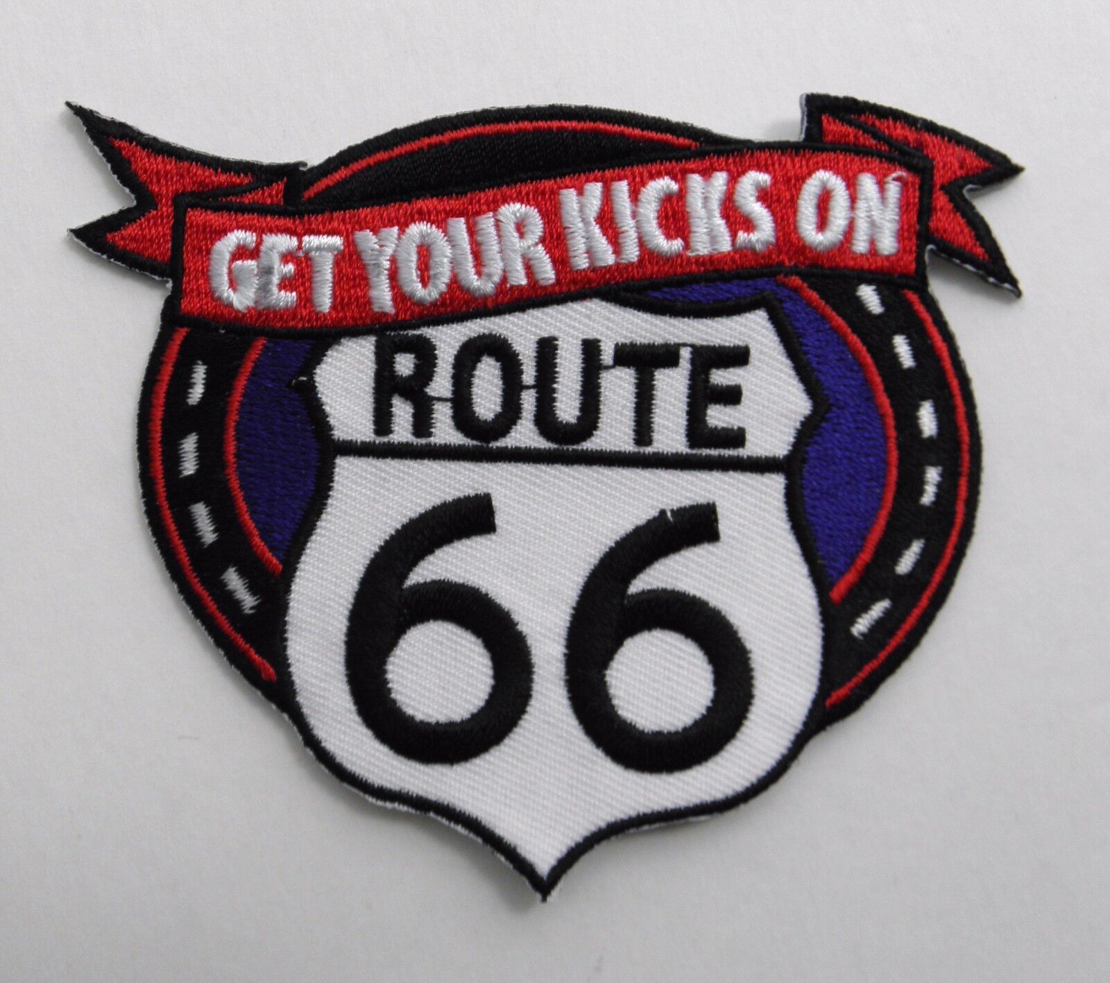 GET YOUR KICKS ON ROUTE 66 HIGHWAY EMBROIDERED PATCH 3.5 INCHES