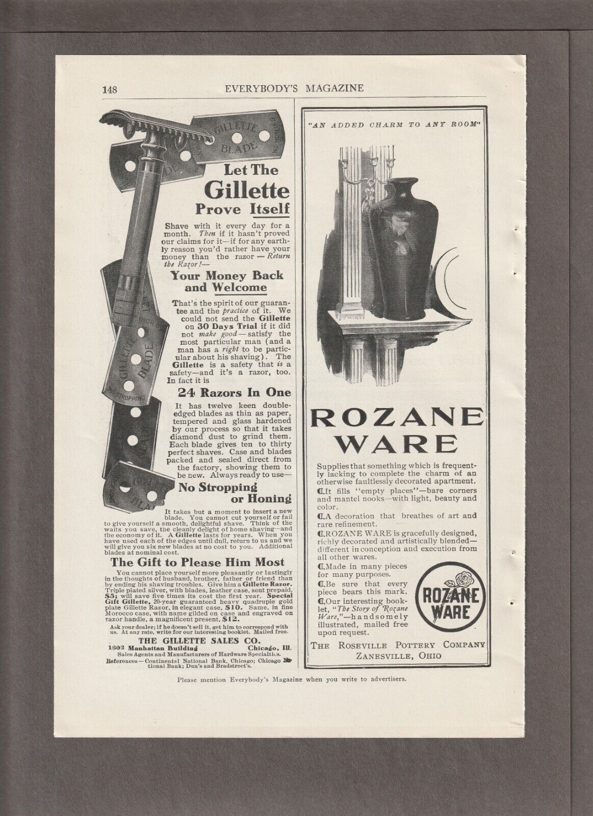 1904 ROZANE WARE Magazine AD~ROSEVILLE POTTERY/Zanesville, OH.~STUDEBAKER Bros.