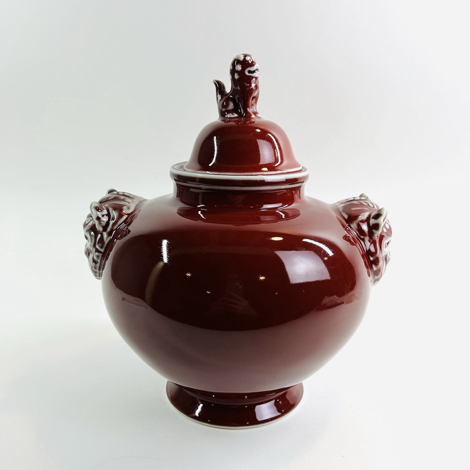 Vintage Ox Blood Foo Dog Beast Head Ginger Jar 10” Large  Rare #183