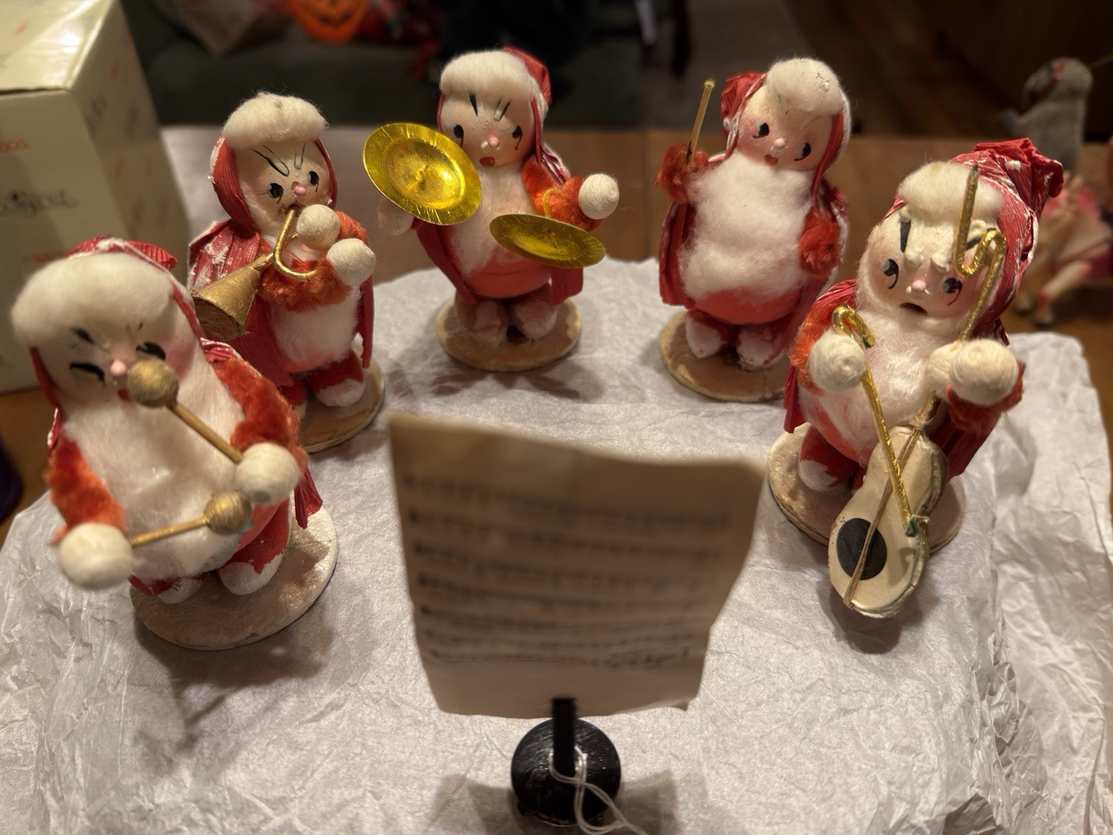Vintage Lot of Six Musical Santa Band - 1940’s Japan cotton-crepe paper