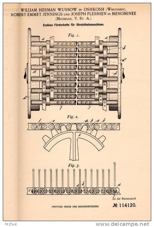 Original Patent Specification - W. Wussow in Oshkosh and Menominee, USA, 1899, Strei