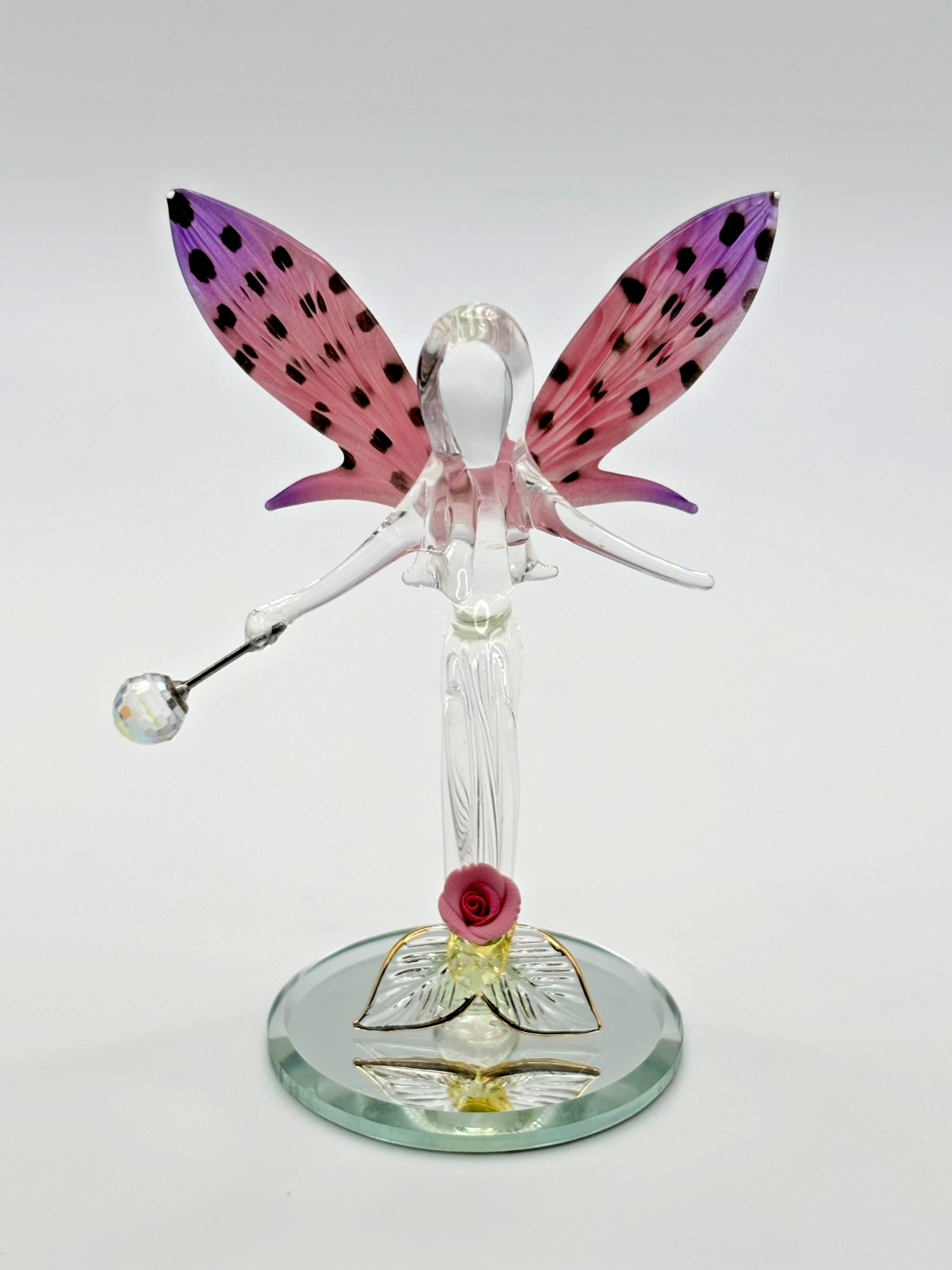 Vintage 1998 Glass Baron S2 502 Fairy Figurine Firefly Pink Rose  w/ Wand w/ Box
