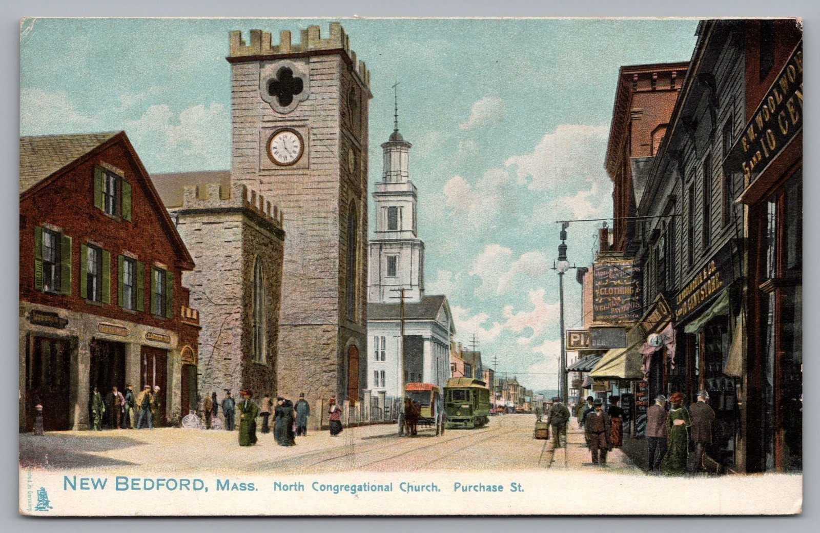 North Congregational Church Streetcar People New Bedford MA UDB Postcard TS-197