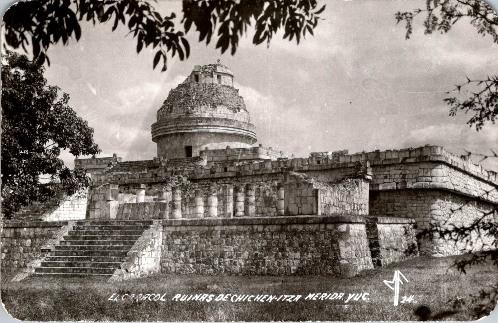 Chichen Itza Mexico El Caracol Observatory Ruins Real Photo RPPC Postcard