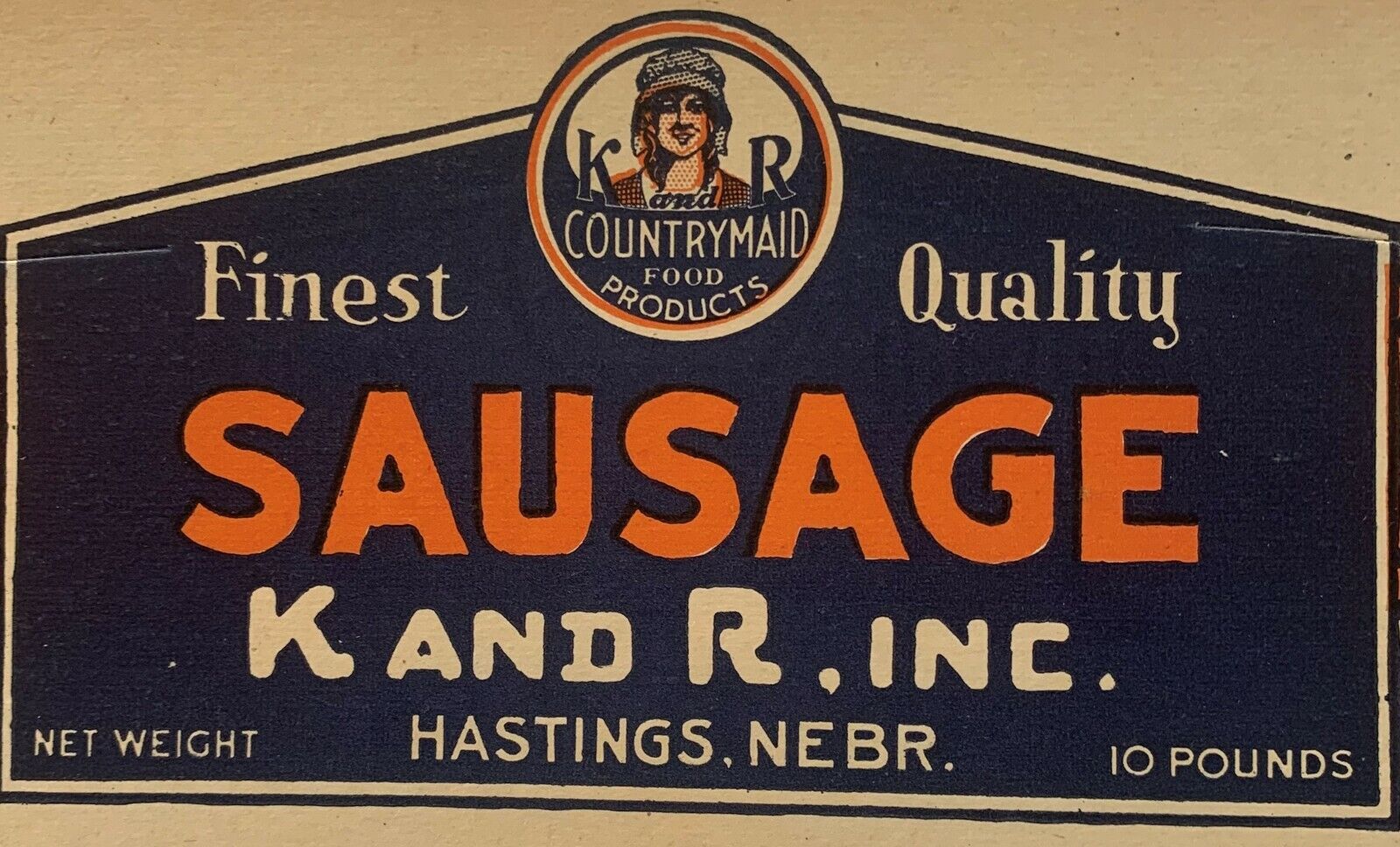 Antique 1920s K and R Countrymaid Sausage Sign - Store Display Hastings, NE