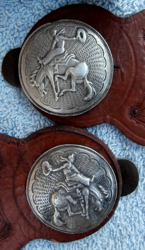F. A. Meana Dove Tail Old Leather Spur Straps Bucking Bronc Conchos