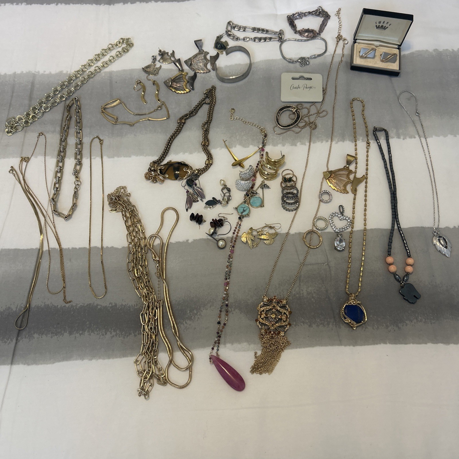 Vintage Lot of costume jewelry CUFF LINKS NECKLACES earrings , BRACELETS  ring