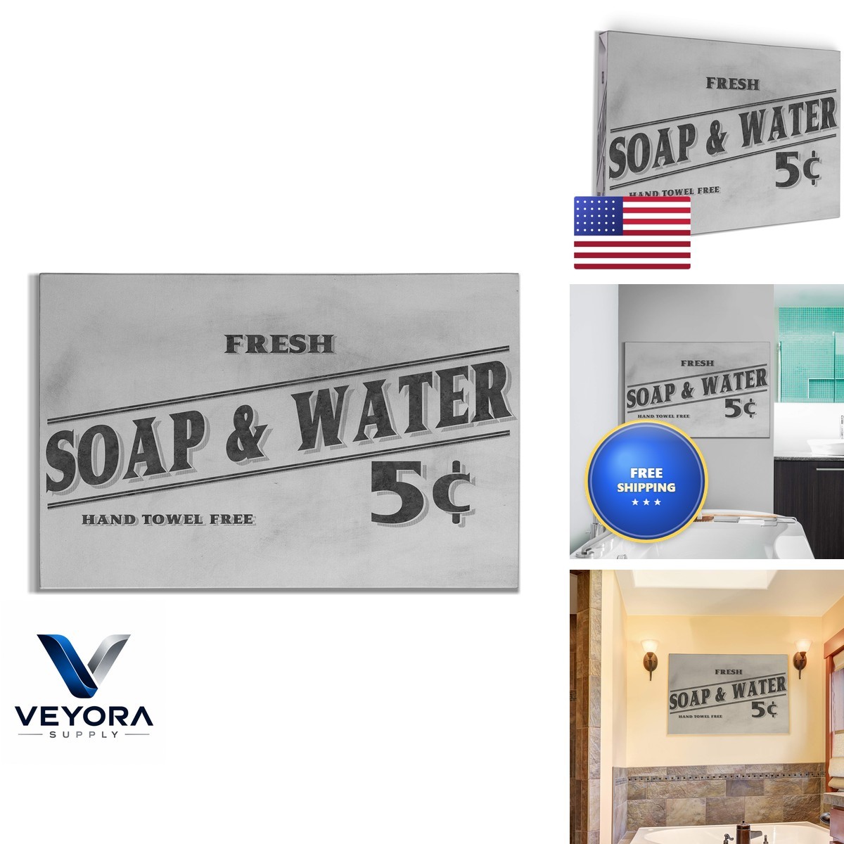 Renditions Gallery Fresh Soap & Water Sign Black Text Gallery Wrapped Canvas