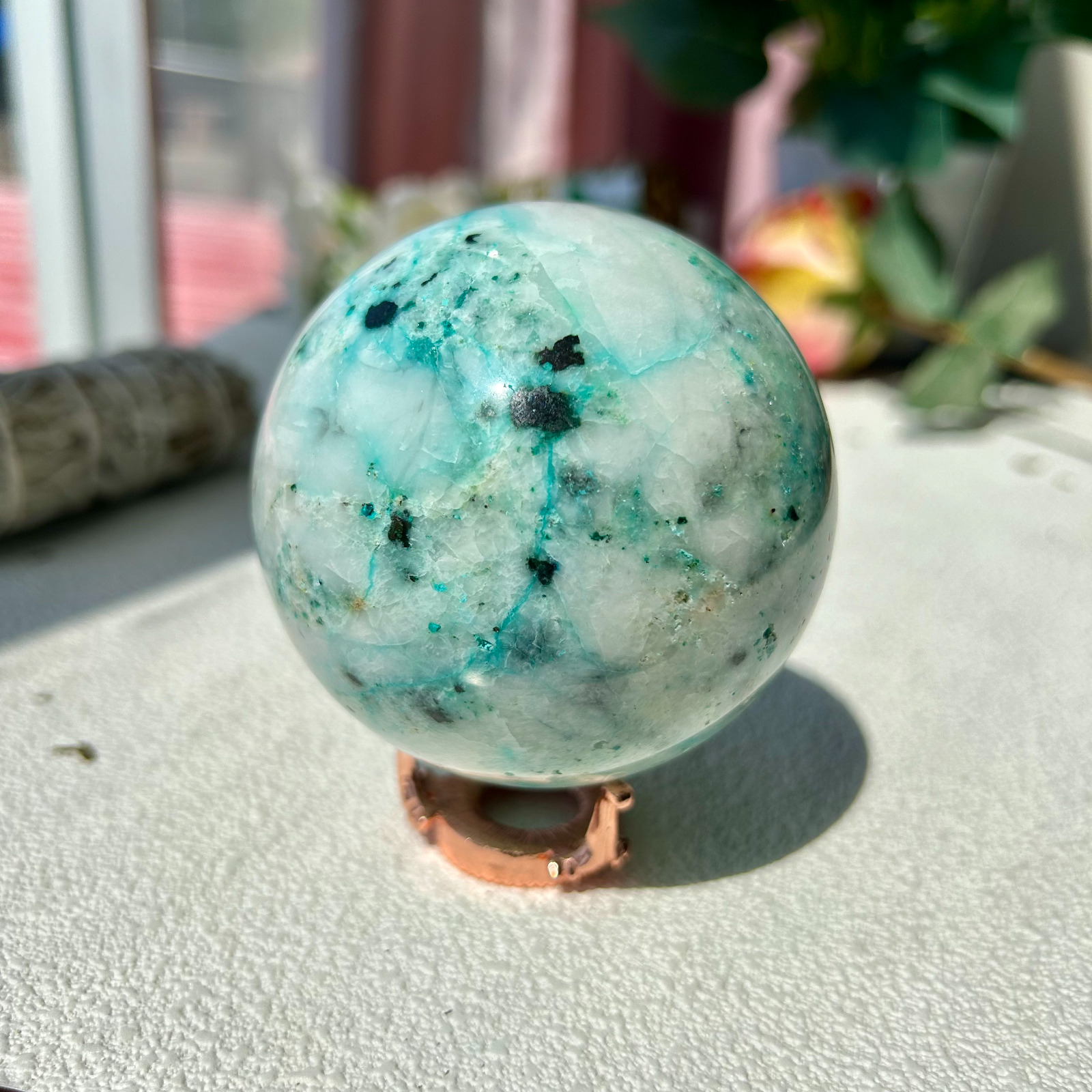 585g high quality green phoenix stone ball crystal quartz sphere  healing 2th