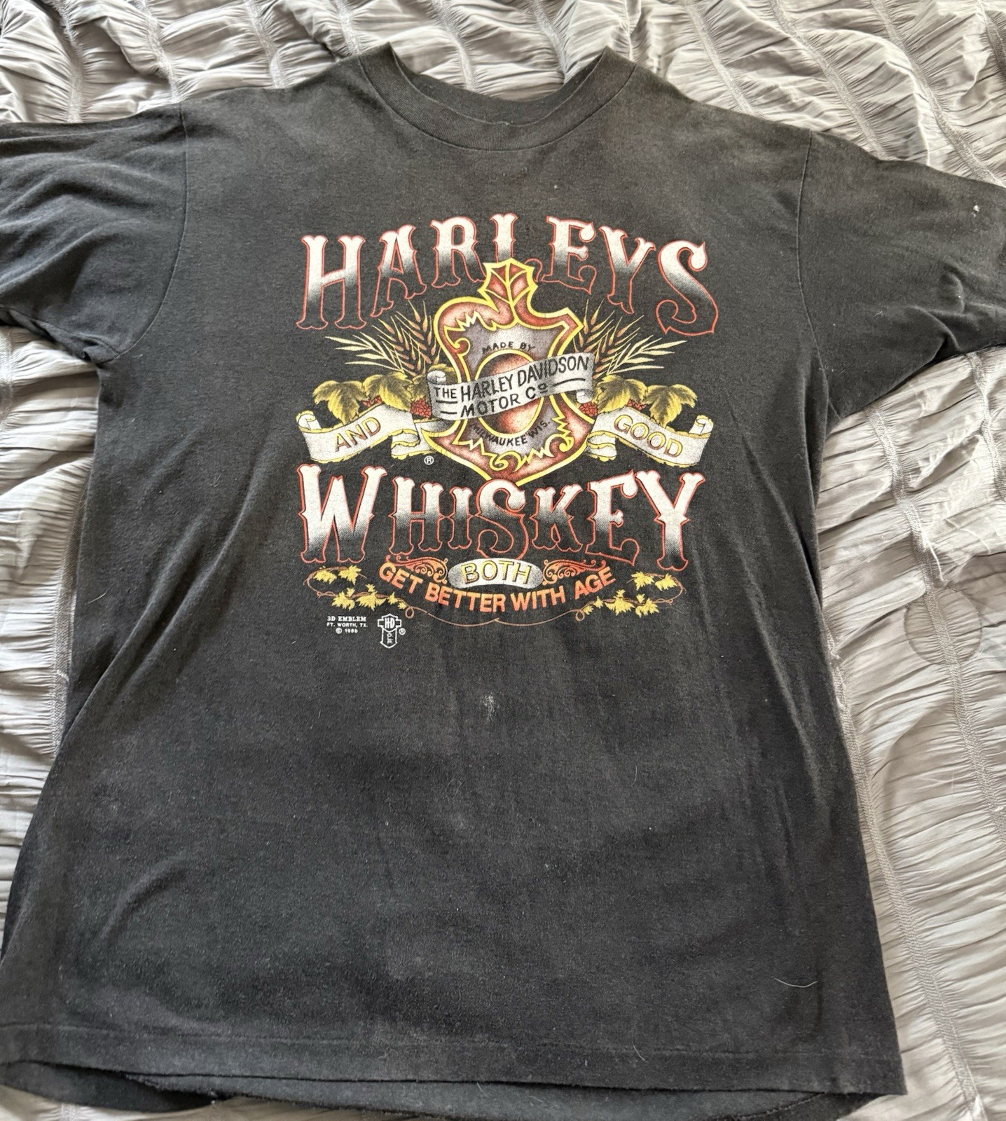 Vintage 3D Harley Davidson Tshirt Harley’s and Whiskey Men's