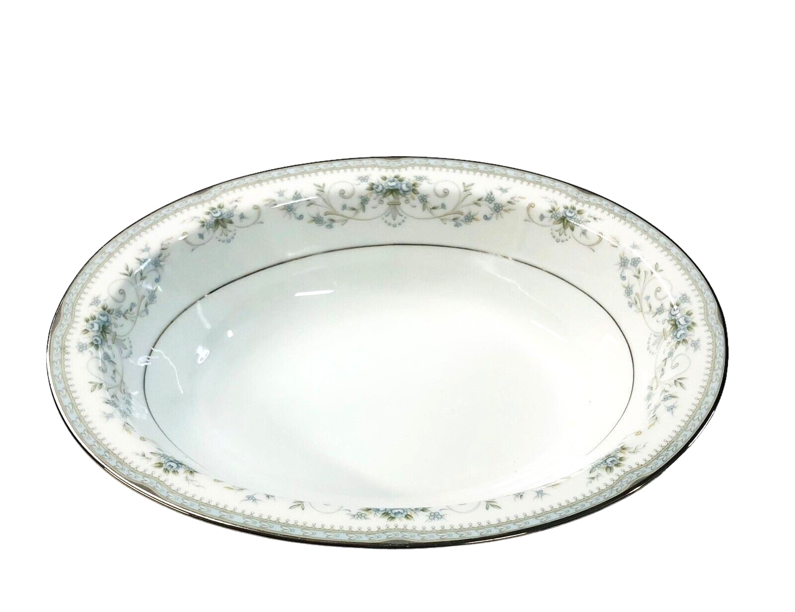 Noritake China 6107 COLBURN Oval Vegetable Bowl 10 in Platinum Trim Discontinued