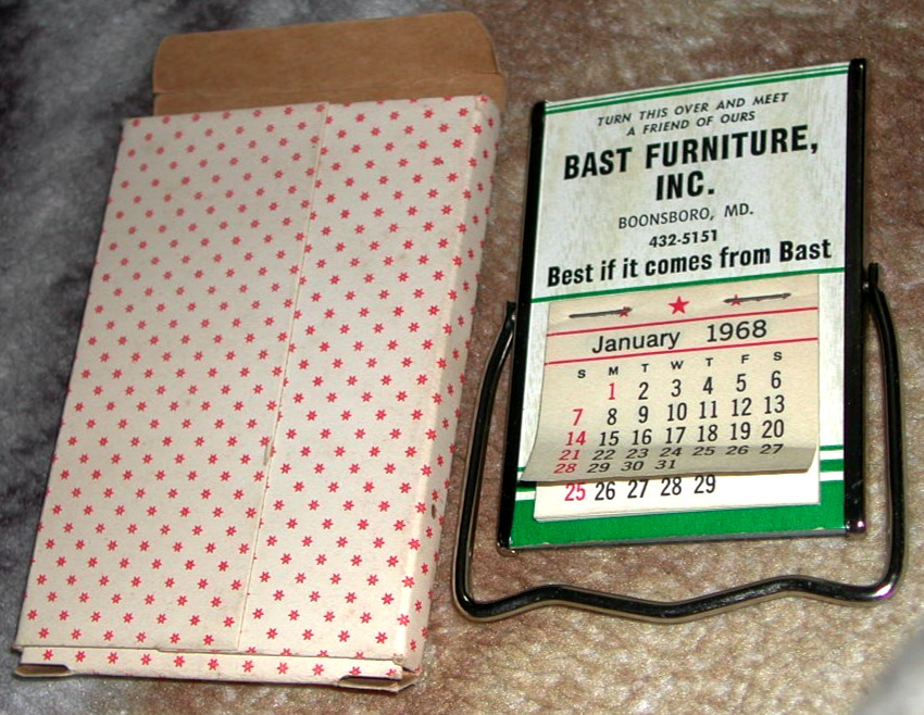 VINTAGE 1968 BAST FURNITURE CALENDAR MIRROR BOONSBORO MD