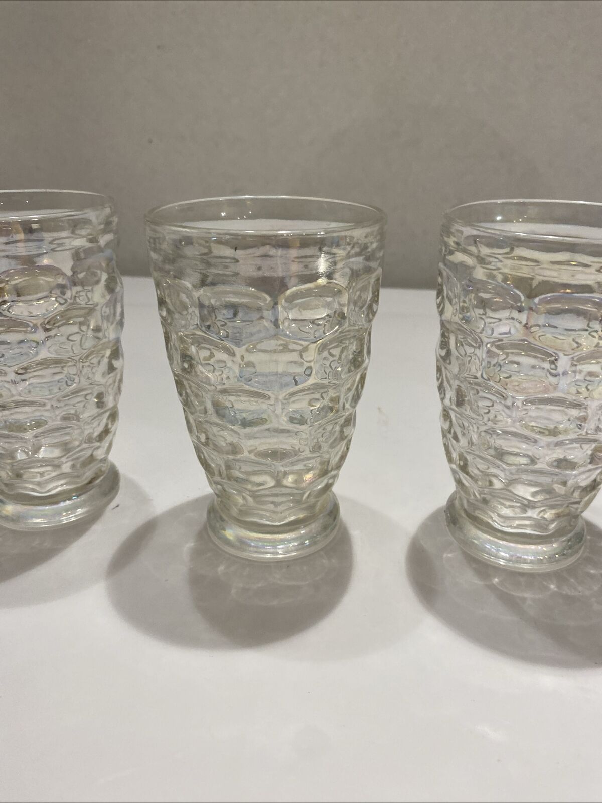 FEDERAL GLASColonial Iridescent Flat Tumbler 4.75” Set of 3 Glasses Vintage IA B