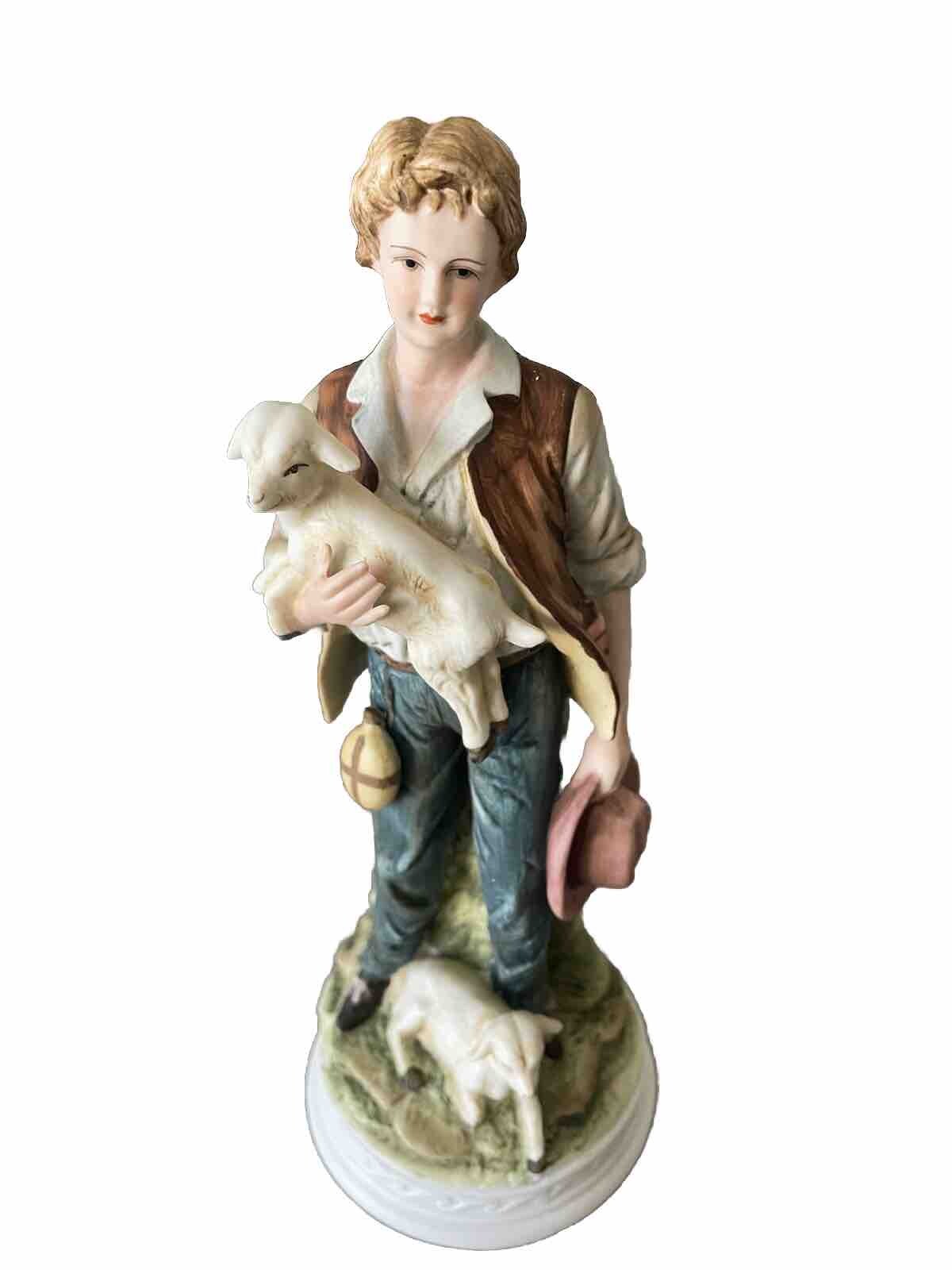Andrea by Sadek Country Boy With Lambs Porcelain Figurine 7553 Made In Japan 