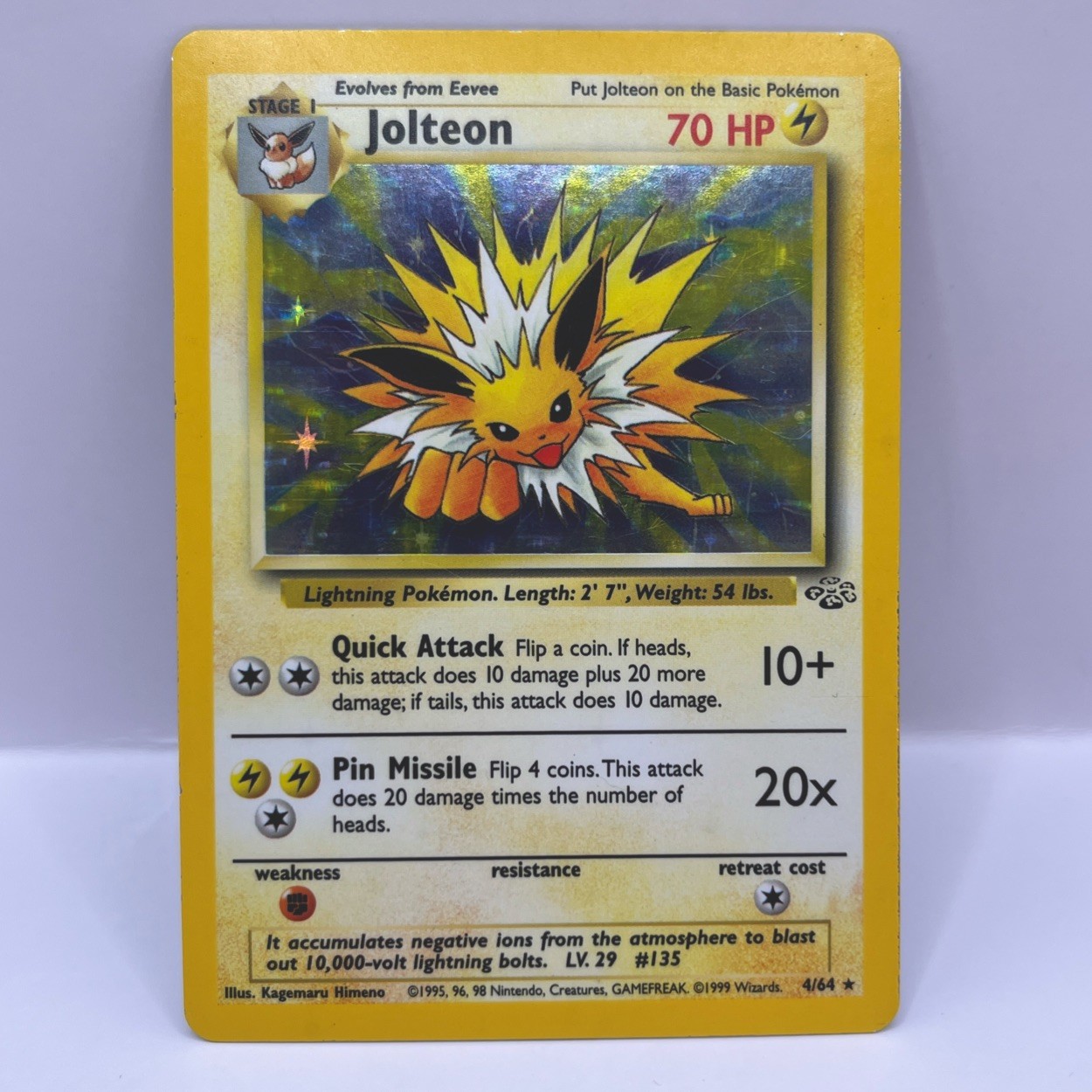 Jolteon 4/64 Jungle 1999 Holo Rare Unlimited Vintage Pokémon TCG Card LP 