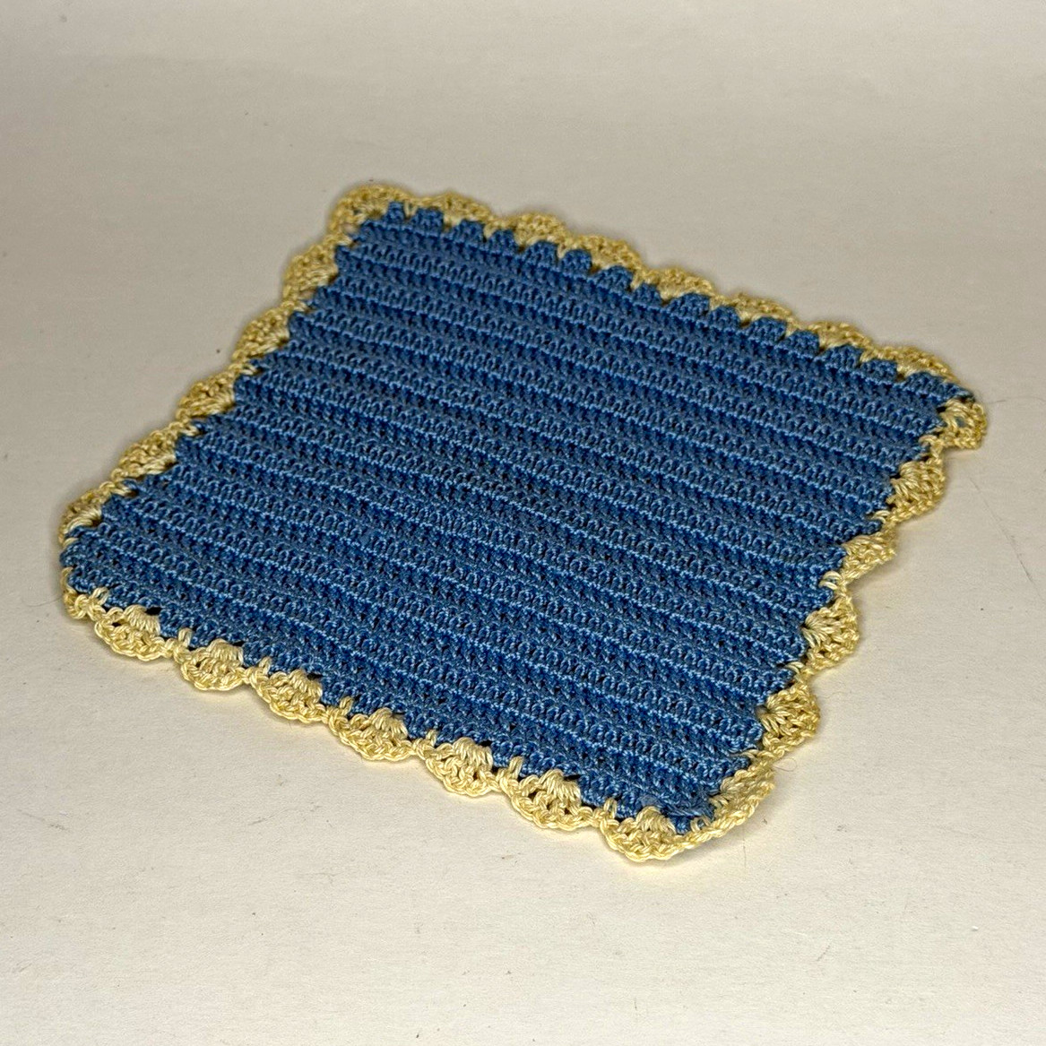 Vintage Handmade Crochet Dollhouse Miniature Area Rug Blue Cream 1:12 Scale 5.5\