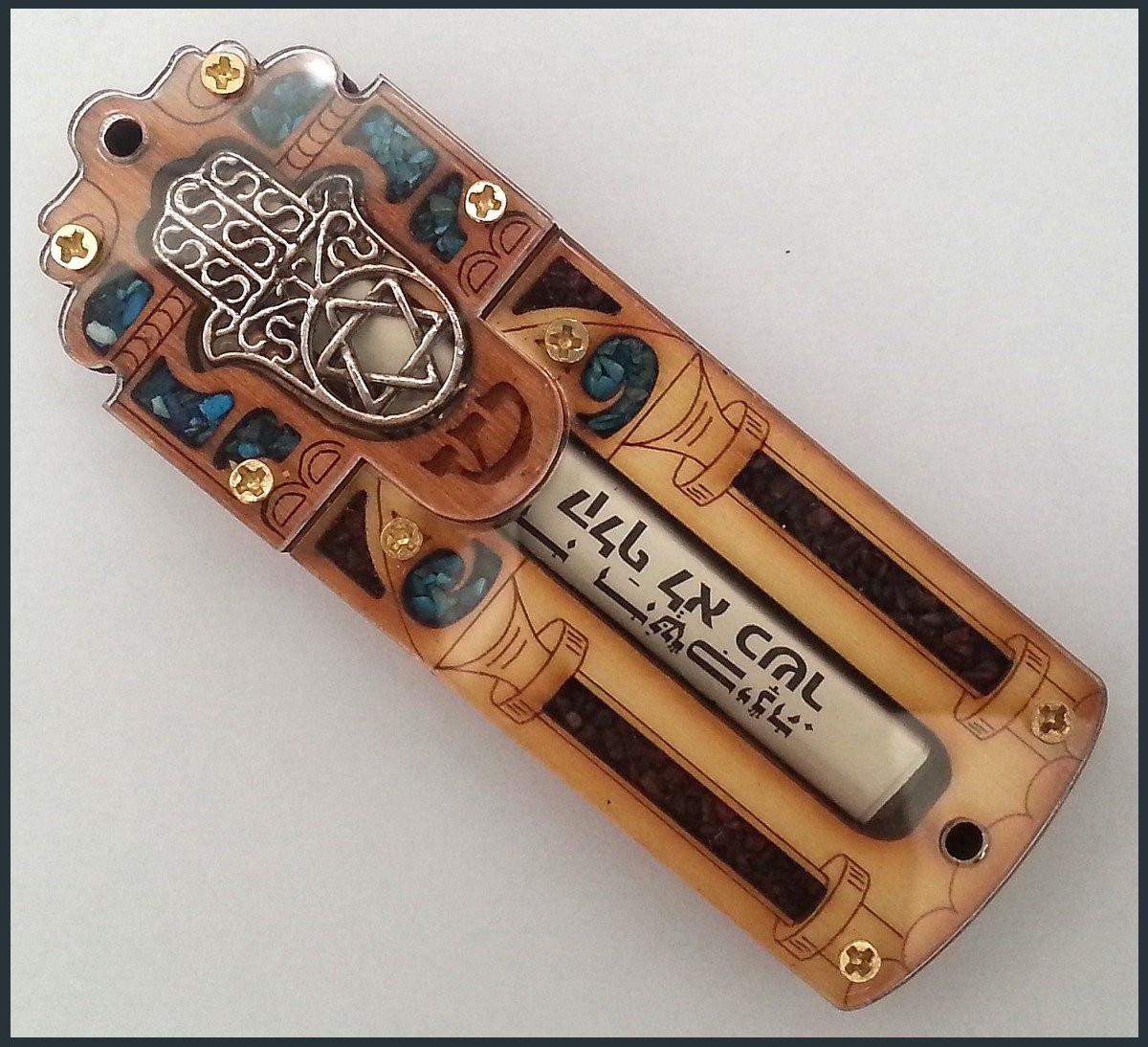 Star of David & Hamesh Hamsa Hand Mezuzah with Shema Israel Scroll Star of David & Hamesh Hamsa Hand Mezuzah with Shema Israel Scroll