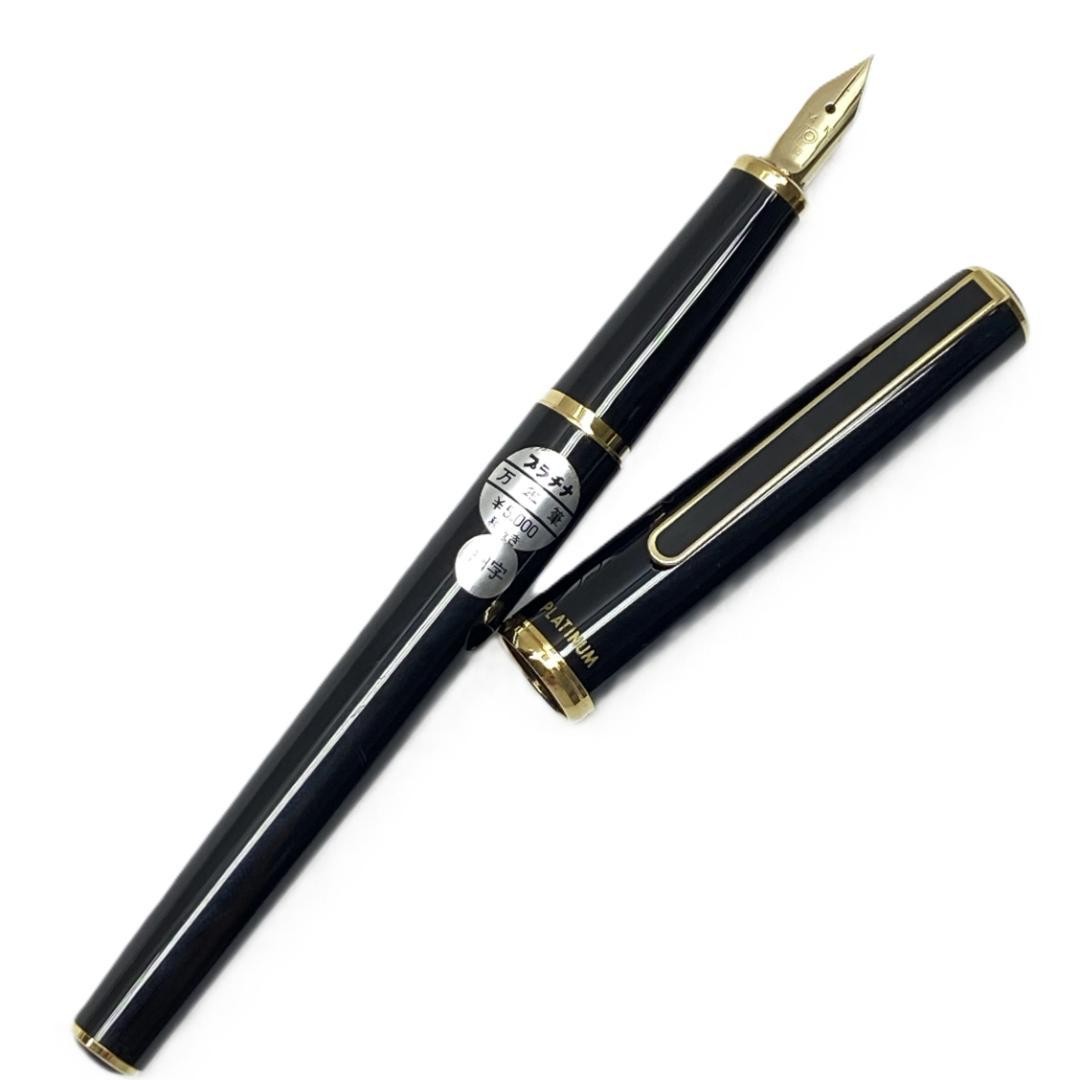 Excellent Platinum 14K Gold Fine F Nib Black Fountain Pen Japan
