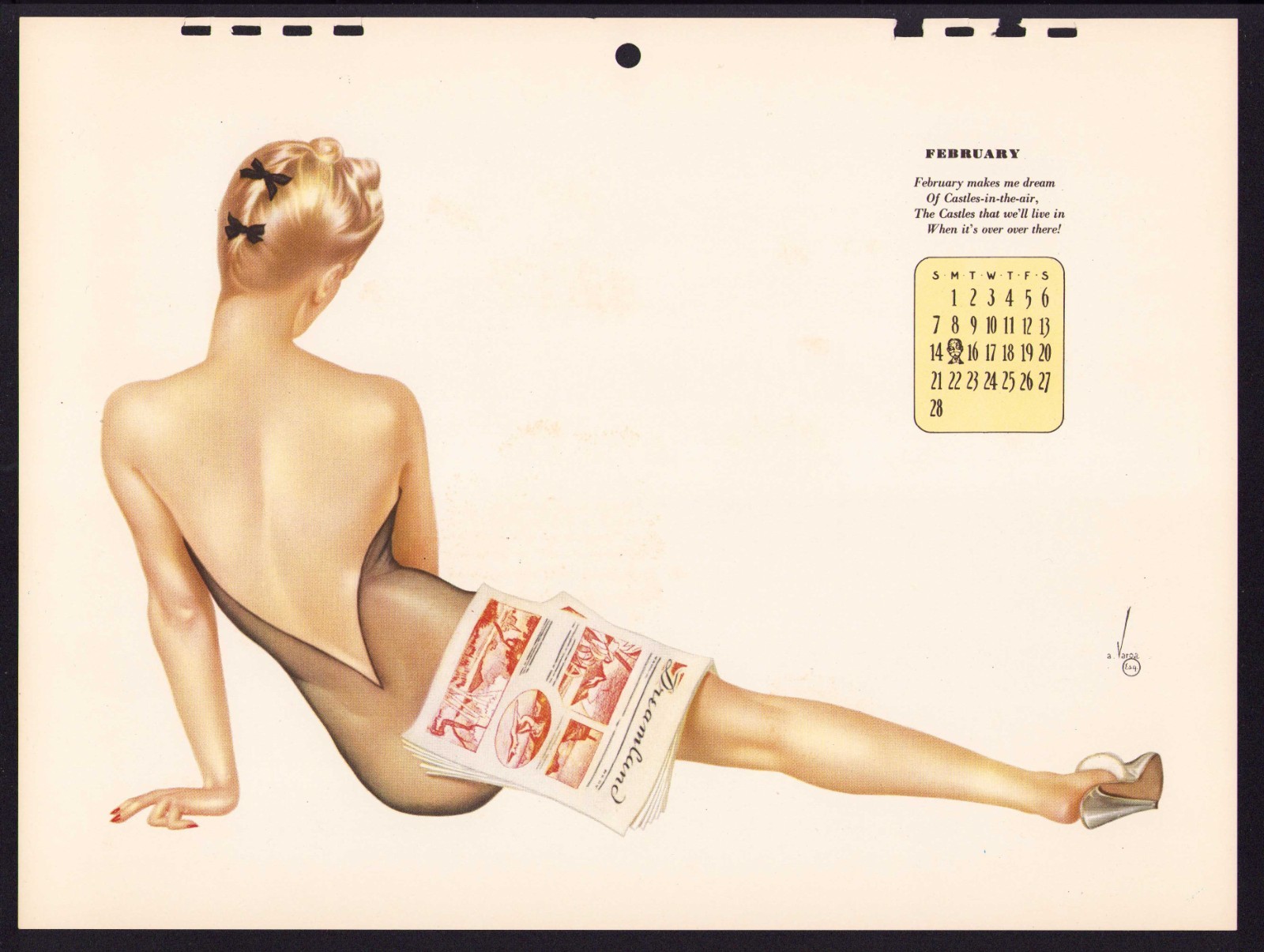 😲 VINTAGE ALBERTO VARGAS 1943 PINUP GIRL ESQUIRE CALENDAR PAGE PRINT VARGA ART