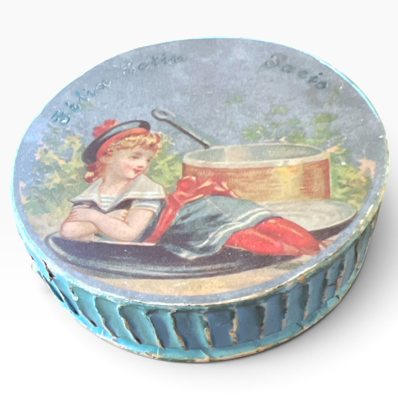 ⁠Antique French Felix Potin Paris Candy Box Lid Litho Sailor Girl C. 1890s⁠