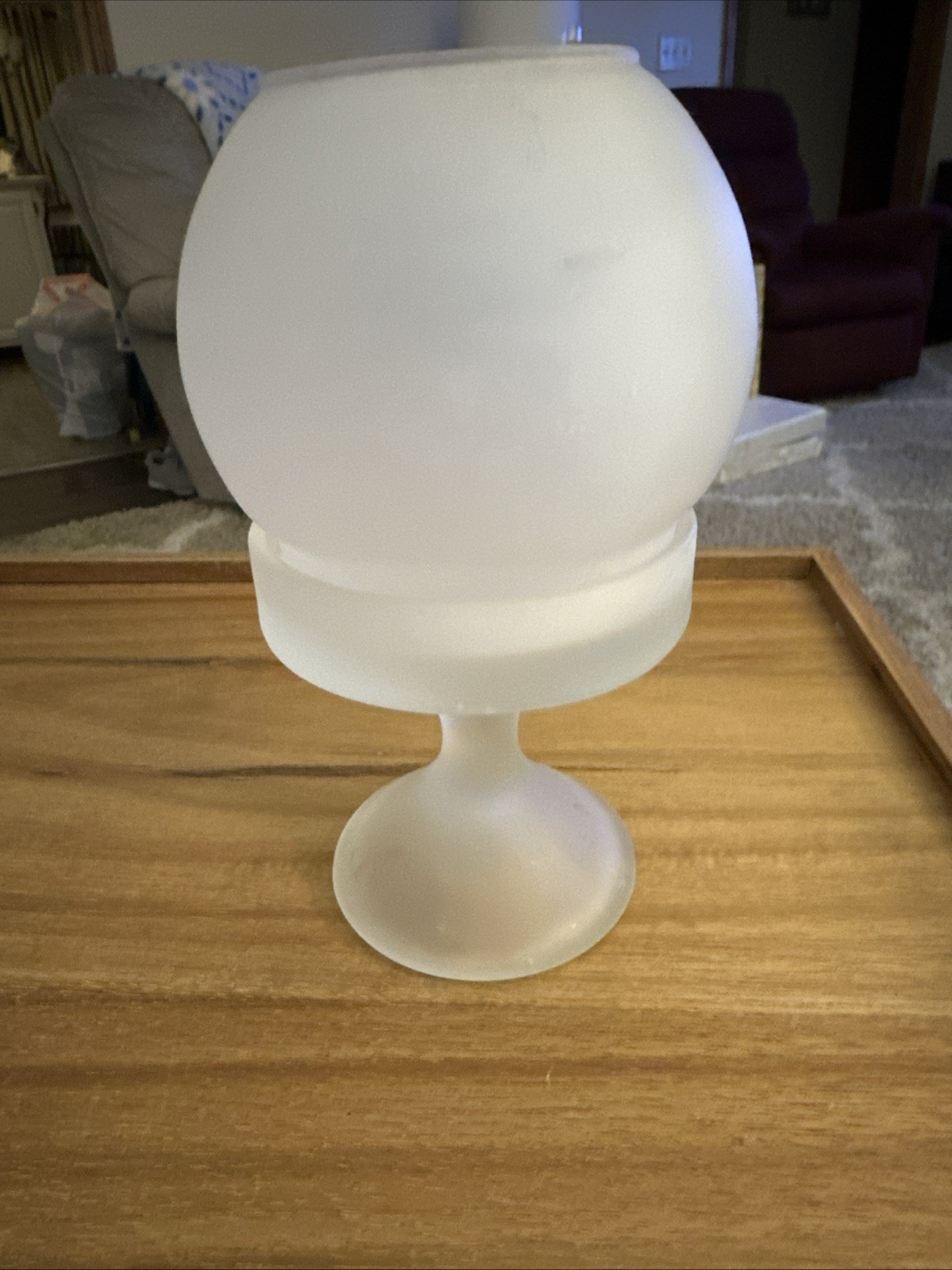 VTG LE Smith Frosted Satin Glass Sphere Pedestal Fairy Lamp MCM