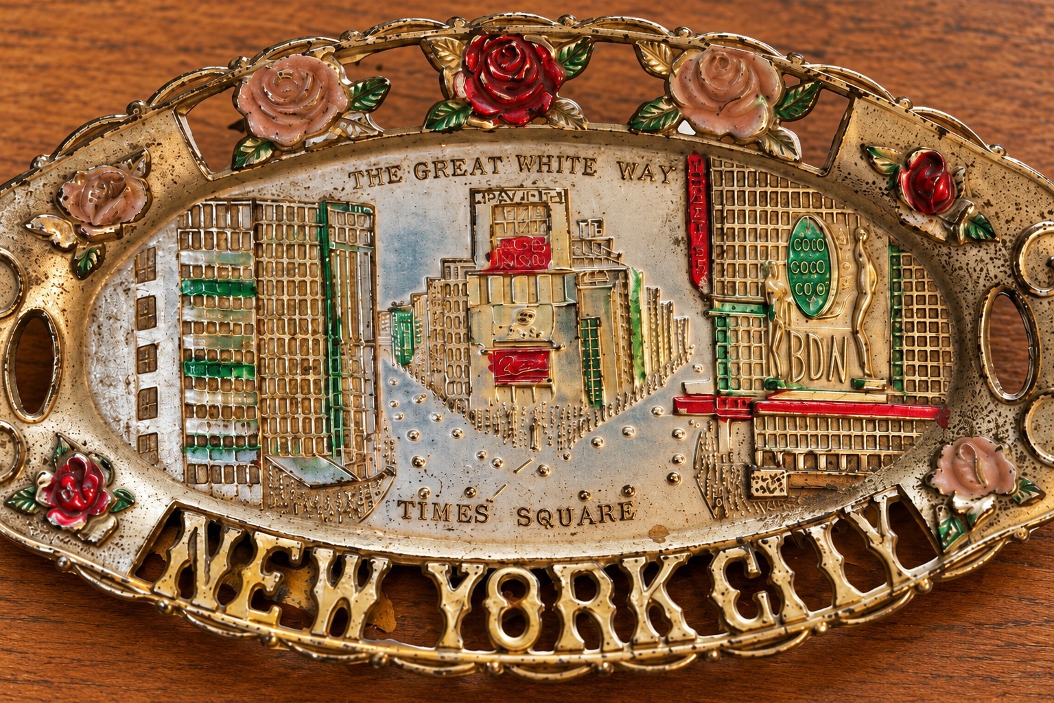 Vintage 1950s NYC Times Square Great White Way Bond Store Souvenir Tray Japan