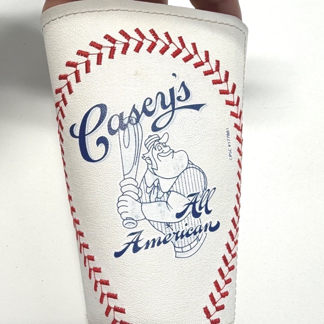 Vintage Casey\'s All American Baseball Can Cooler Koozie Faux Leather