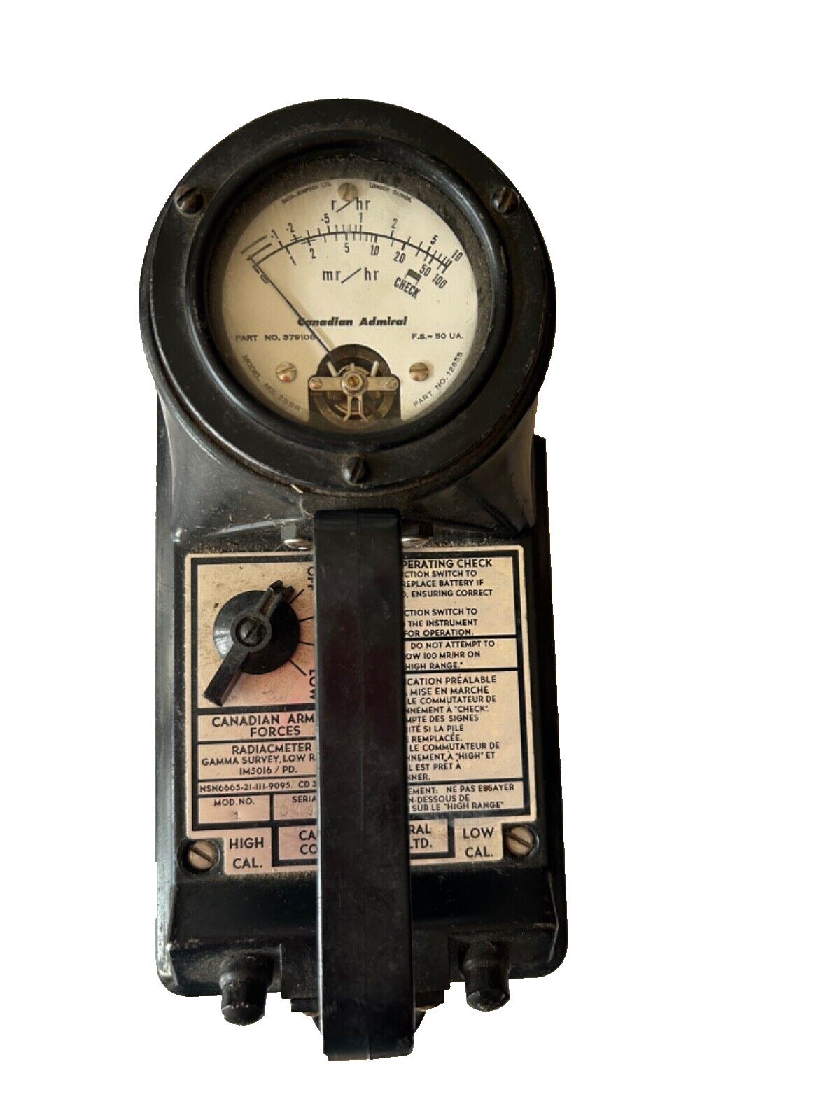 Vintage Canadian Armed Forces Radiacmeter/ Gamma Survey/Rare