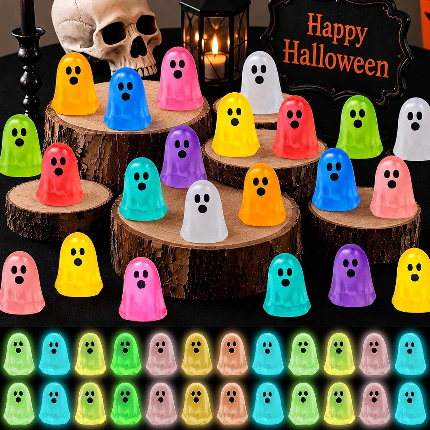 120 Pcs Halloween Luminous Mini Resin Ghost Figures Miniature Figurines