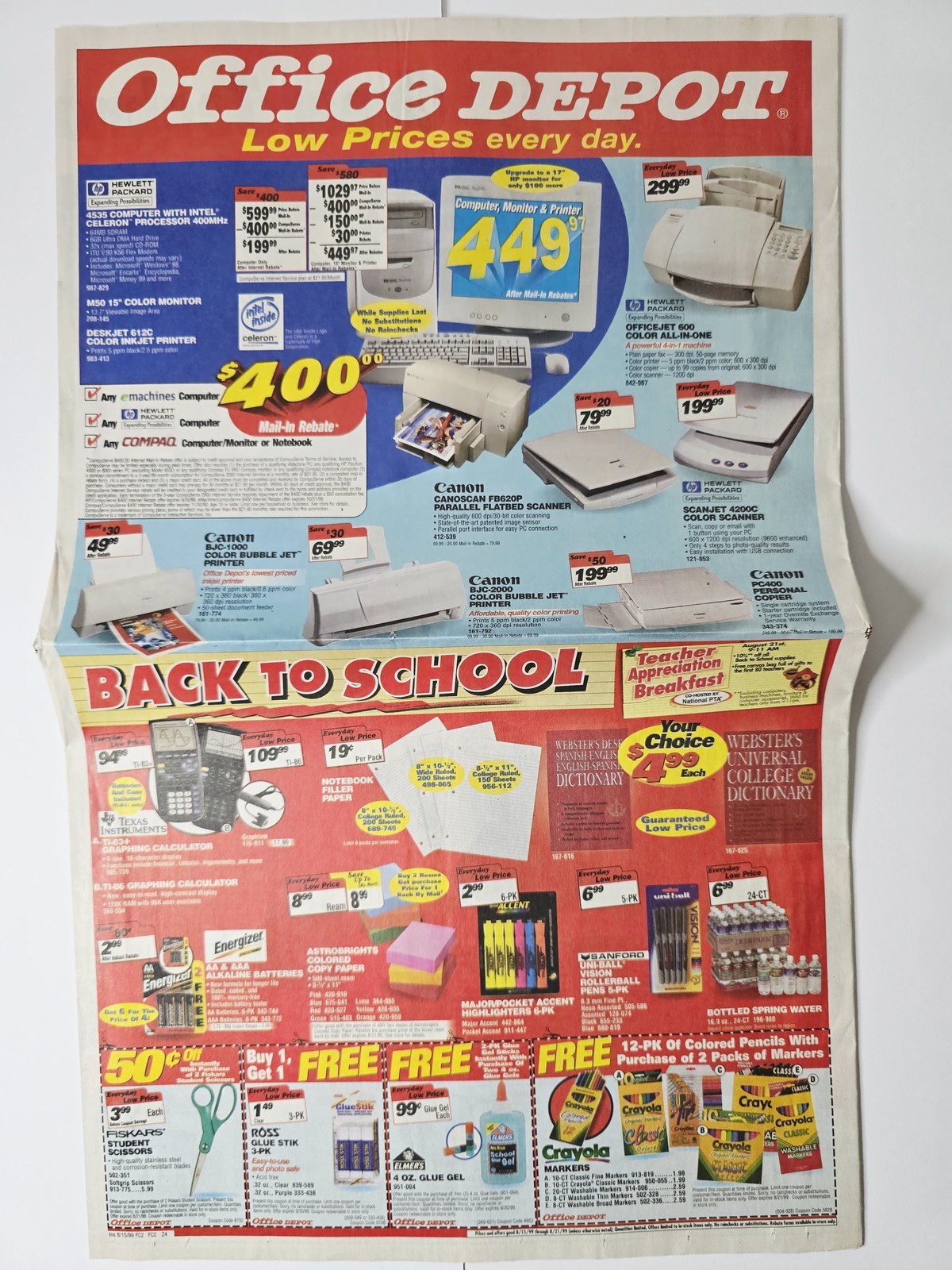 Office Depot 1999 Back to School Intel Compaq IBM Tech Foldout Newspaper Ad