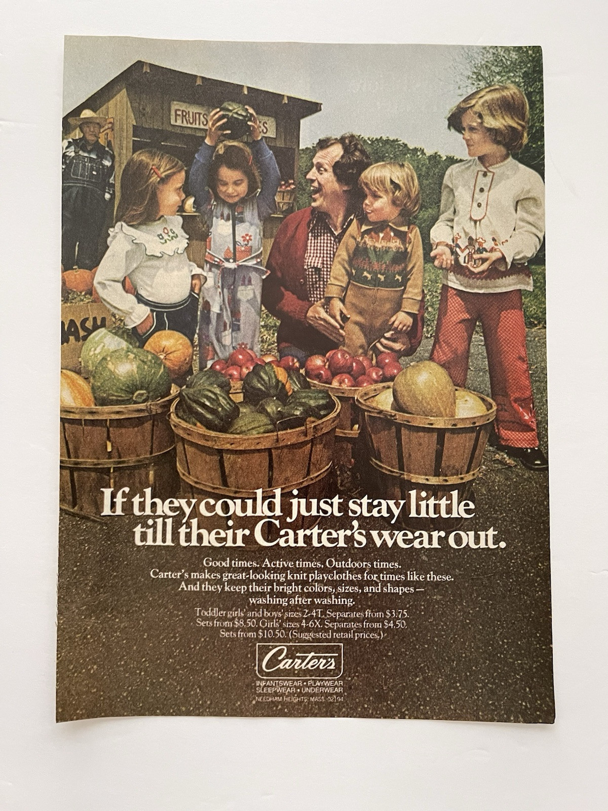 Vintage 1976 Print Ad Carter’s Infant wear Play Wear Kids Children Clothes Ad