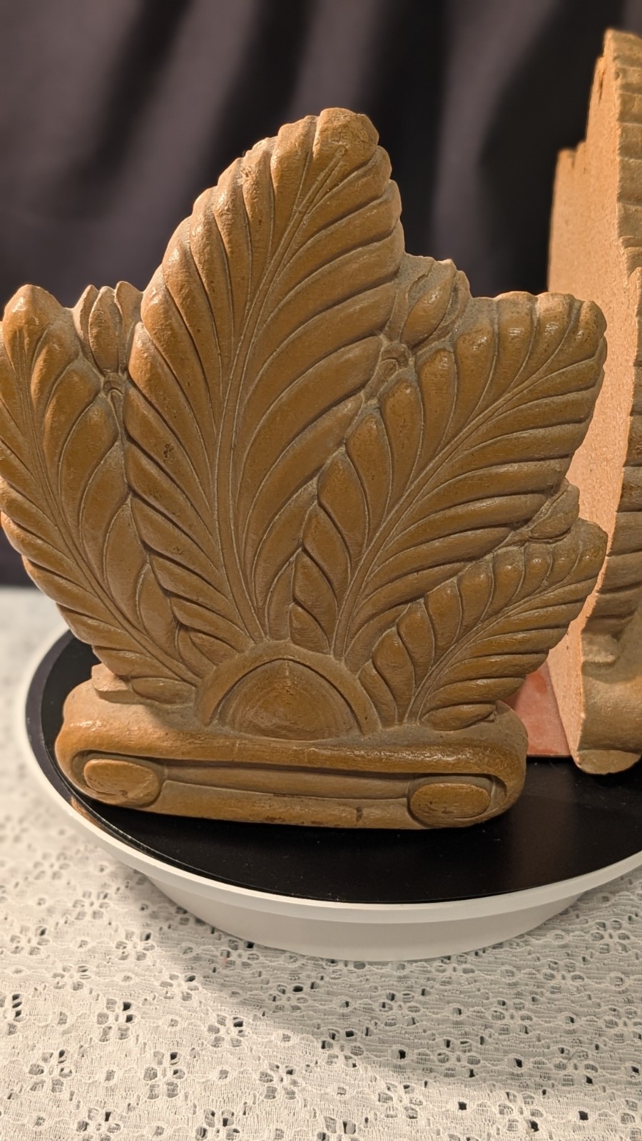 MCM Syroco Wood Plume Leaf Bookends Vintage Mid-Century Home Library Decor