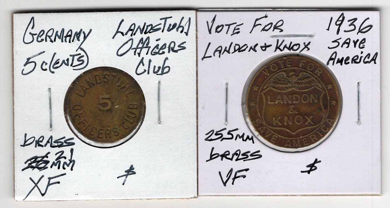 1936 Vote for Landon & Knox Political Campaign Token in VF, For Right Token Only