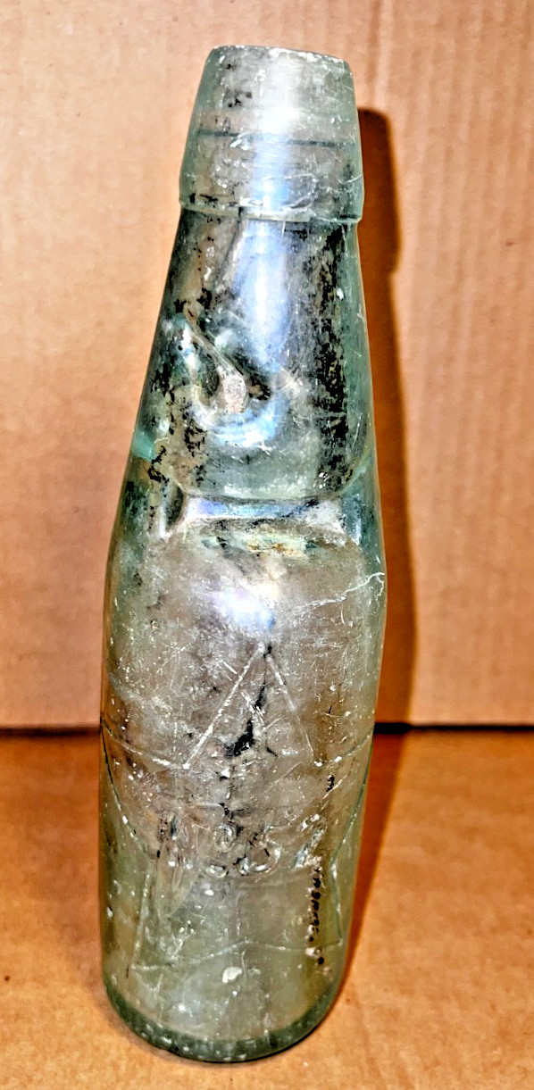Vintage Aqua Codd\'s Patent Pinched Neck w/ Marble Bottle Number Embossed 52