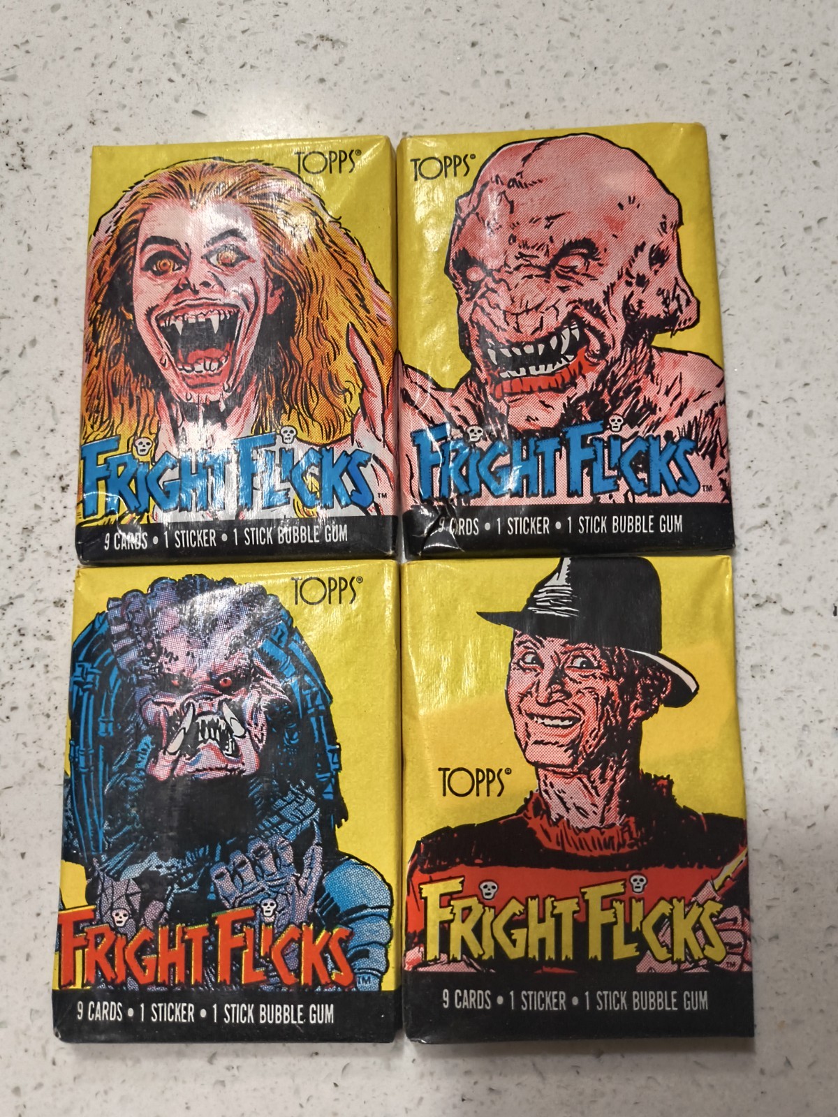 1988 Topps Fright Flicks Wax Packs - 4 unopened packs