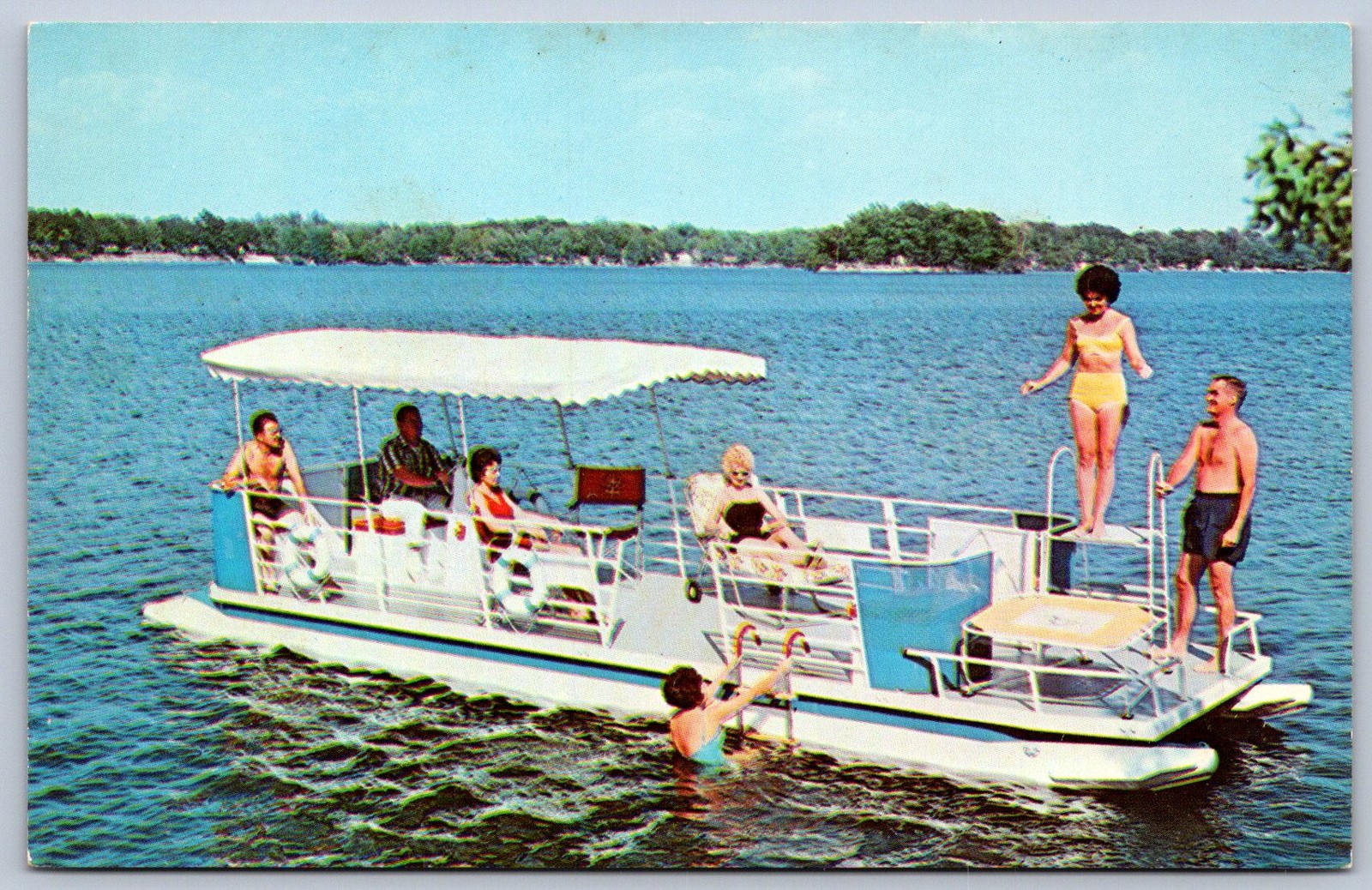K36/ Boat Postcard Riviera Cruiser Pontton Boat Columbia City Indiana 507