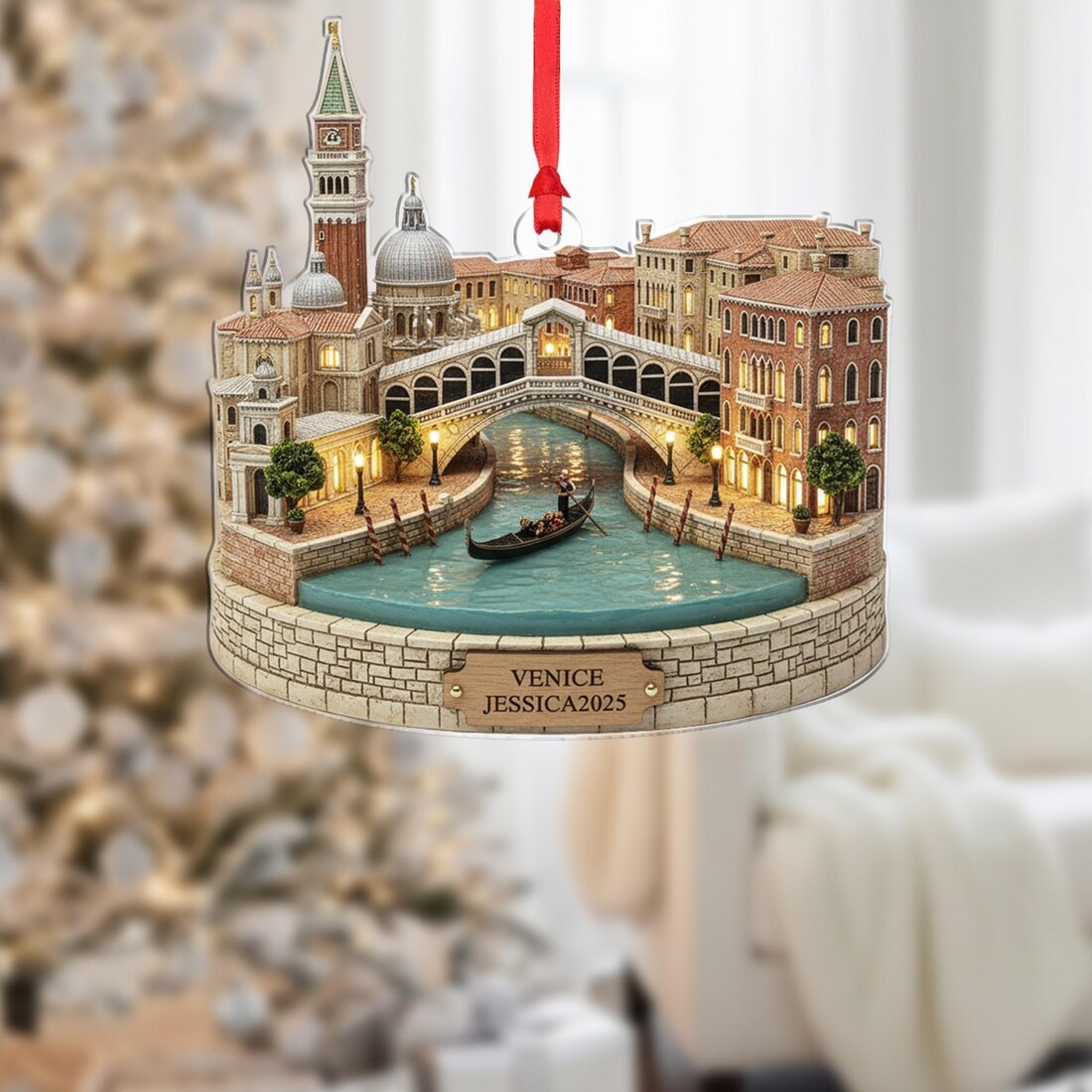 2D flat Personalized Venice City Ornament : Rialto Bridge Italy Travel
