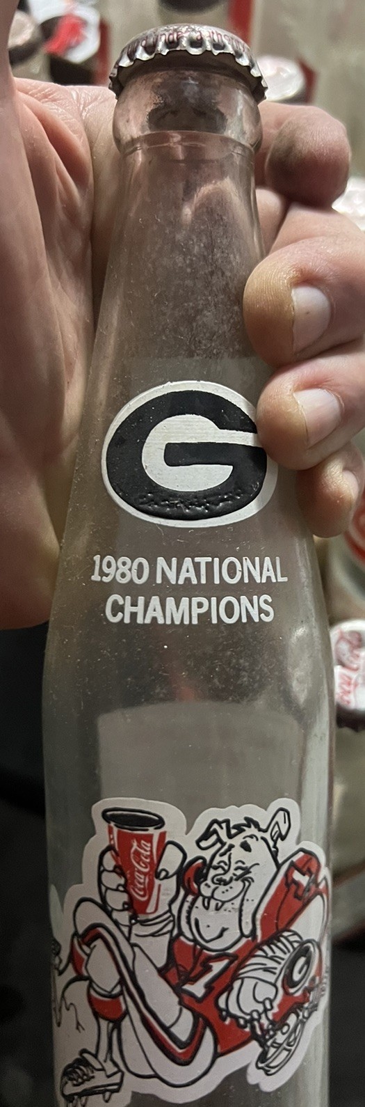 Vintage Coca-Cola UGA 1980 Championship Season 24 Empty Bottles/Tops & Wood Case