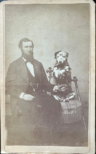 Civil War Era Bearded Lincoln Like Man w/Odd Dalmation Dog CDV Cabinet Photo