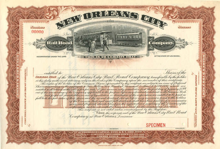 New Orleans City Railroad Co. - Bond - Specimen Stocks & Bonds