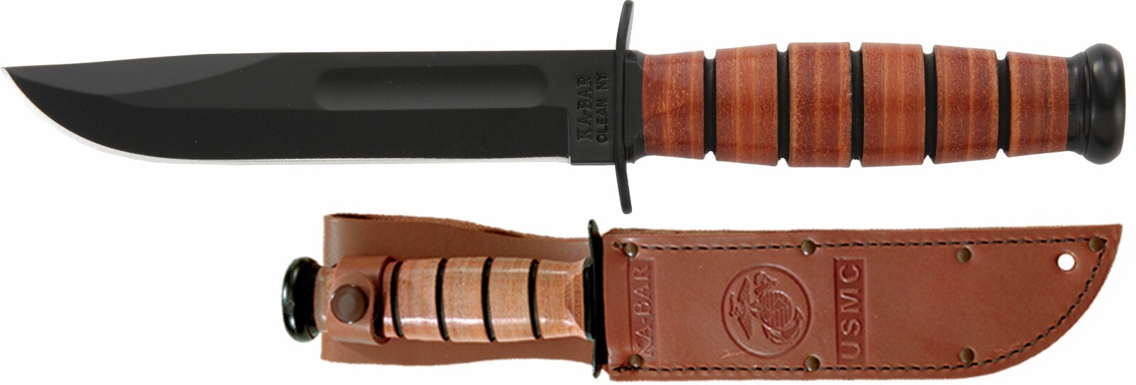 KA-BAR 1250 5.25in 1095 Short USMC Tactical Survival Knife Leather Sheath USA