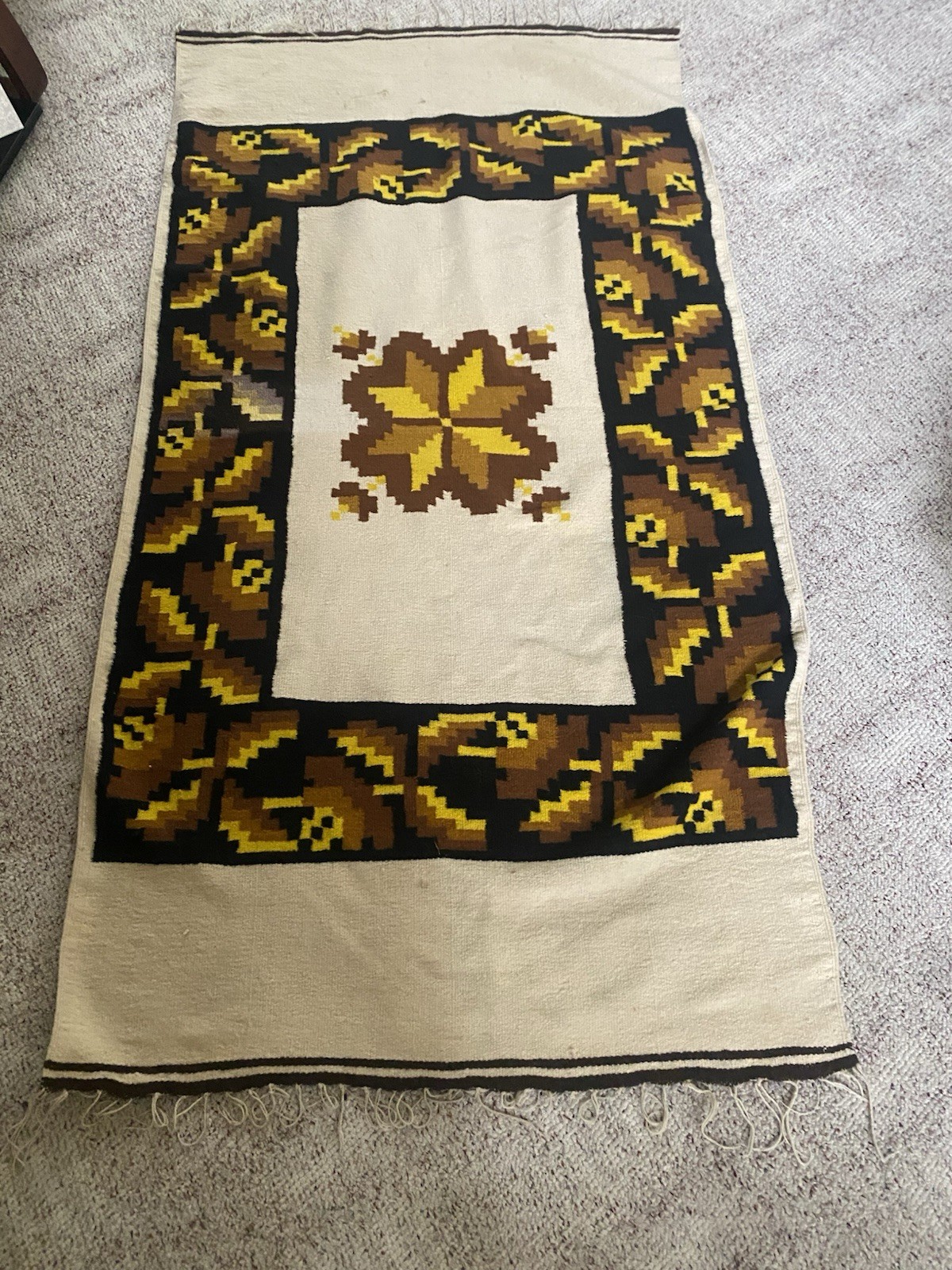 Vintage Southwestern Wool Textile 83x43 Handwoven Geometric Rug Wall Hanging