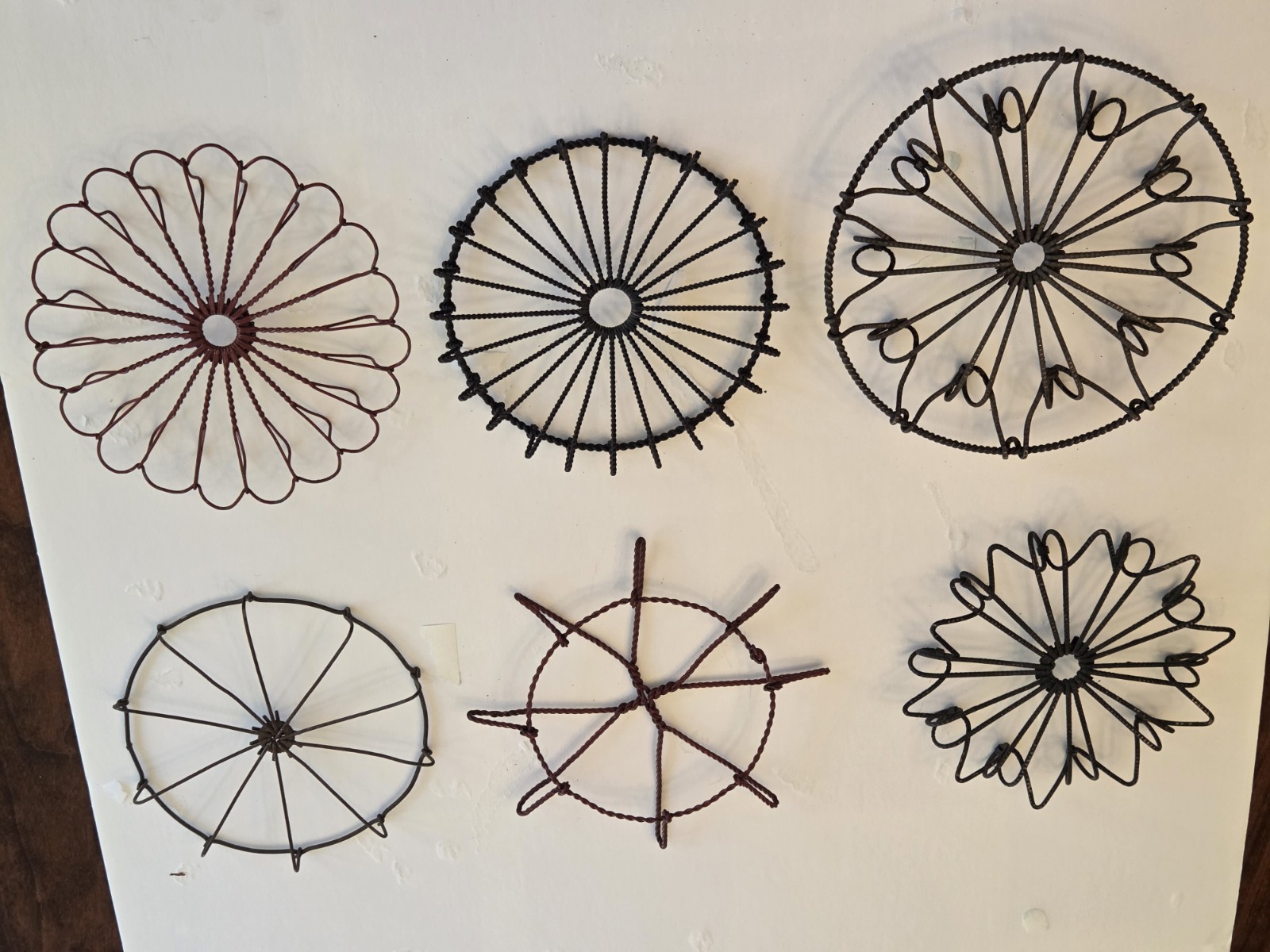 Antique Lot of 6 Metal Wire Trivets, approx. 6 inches-8inch Antique Lot of 6 Metal Wire Trivets, approx. 6 inches-8inch