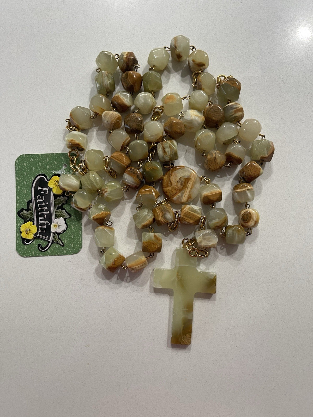 Catholic Onyx Rosary Necklace Green Beads Vintage Cross Crucifix Spain Catholic Onyx Rosary Necklace Green Beads Vintage Cross Crucifix Spain