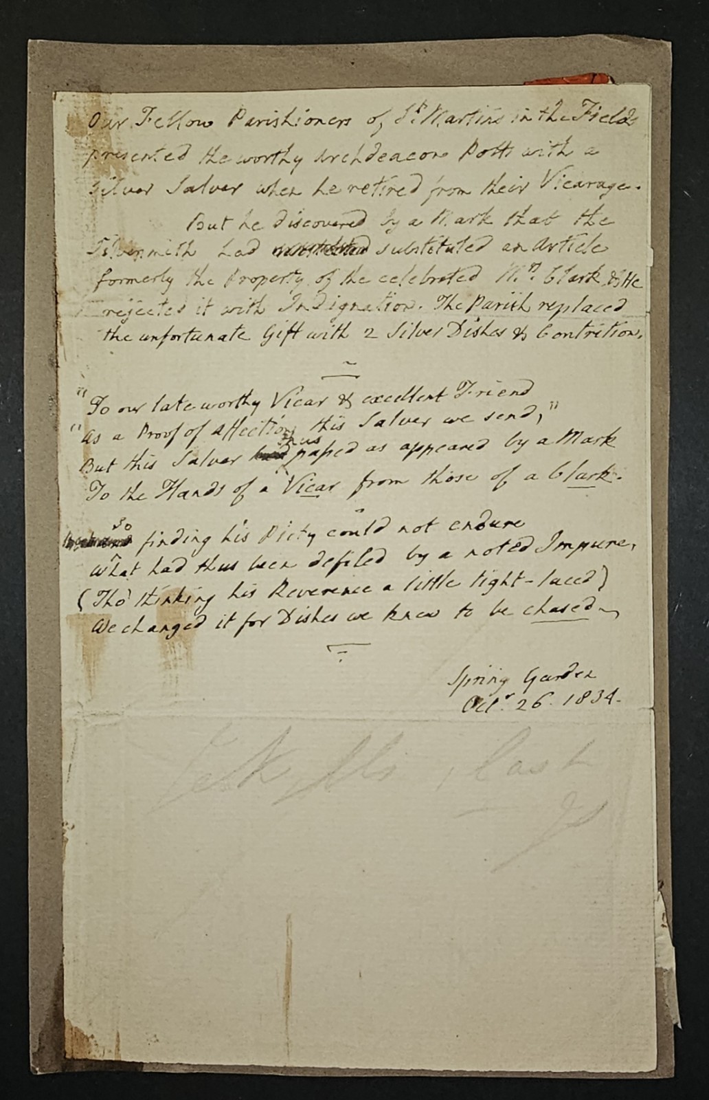 1834 Autograph Manuscript Poem Joseph Jekyll to James Smith | Satirical London