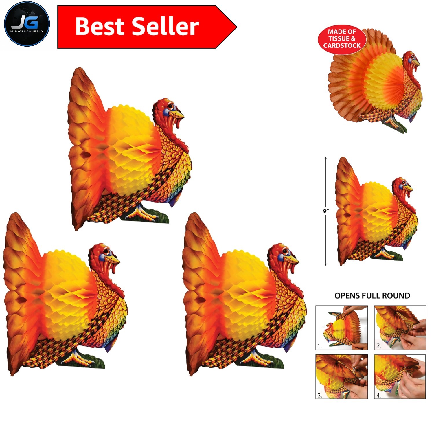 Vibrant 9-Inch Honeycomb Turkey Centerpieces - Perfect for Thanksgiving Feasts