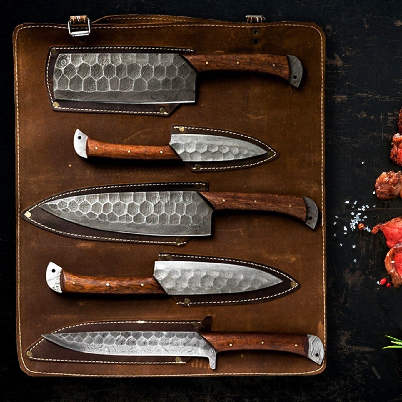 HANDMADE CHEF Set Of 5 Pieces ,Custom Handmade Chef SET Kitchen Chef Knives set