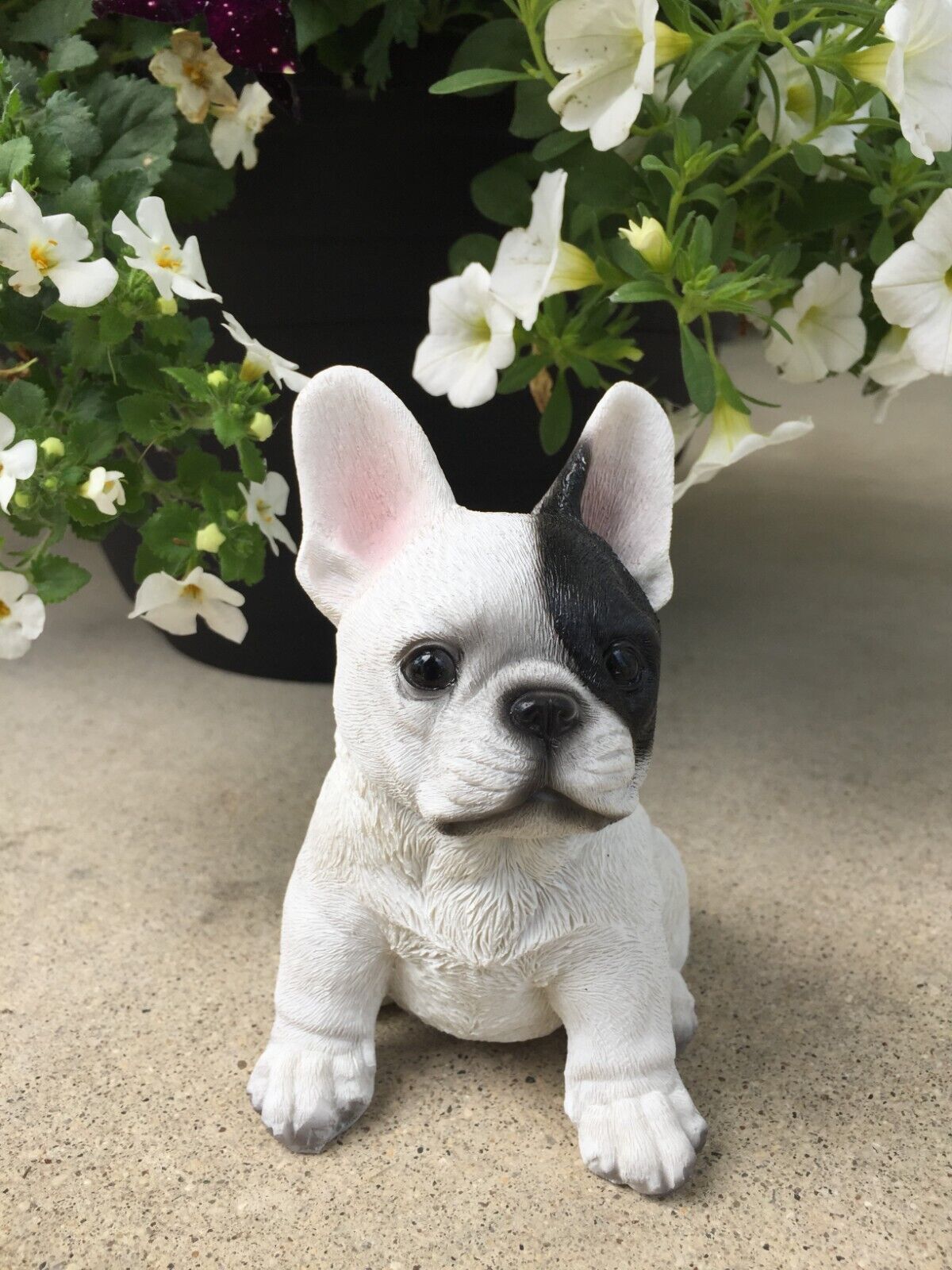 French Bulldog Small Puppy Figurine Dog Sitting Resin Home and Yard Black Patch