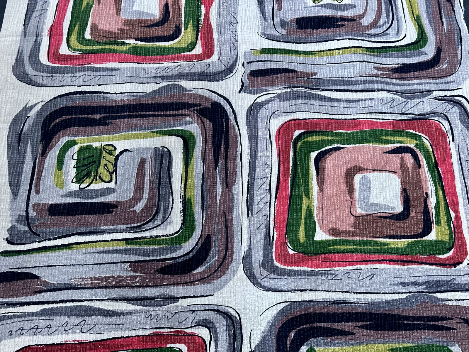 1950\'s Moving Squares ATOMIC Abstract Labyrinth Barkcloth Vintage Fabric PILLOWS